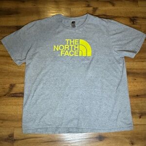 The North Face Heather Gray Tee with Vibrant Yellow Logo